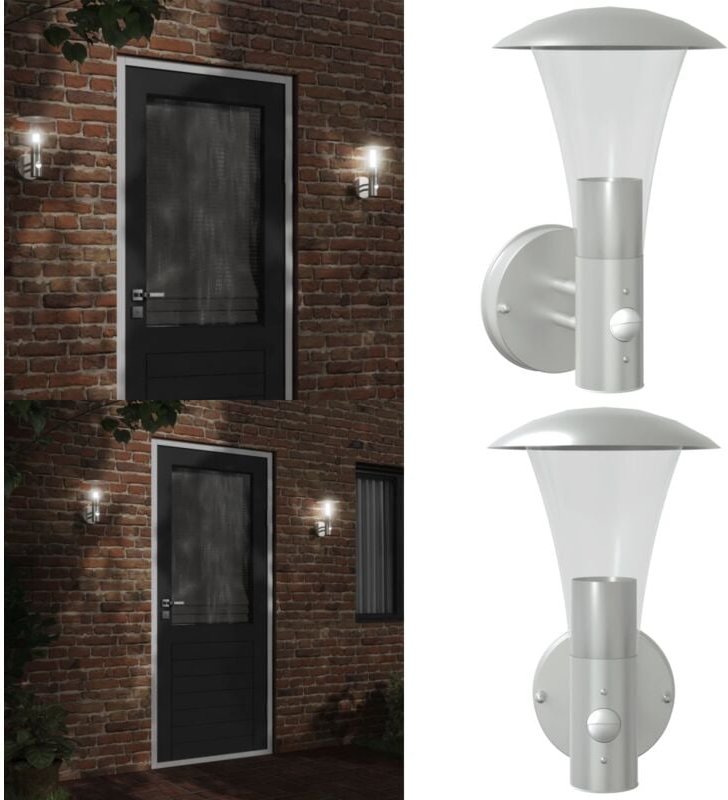 Außenwandleuchte mit Bewegungsmelder Silbern Edelstahl - Outdoor-Beleuchtung - Wandleuchte - Bewegungsmelder - Edelstahl...