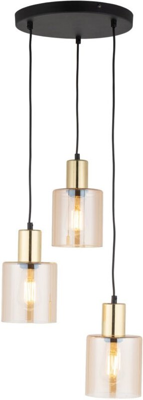 TK Sierra Cluster Pendelleuchte Deckenleuchte Schwarz, Bernsteinglas 3xE27