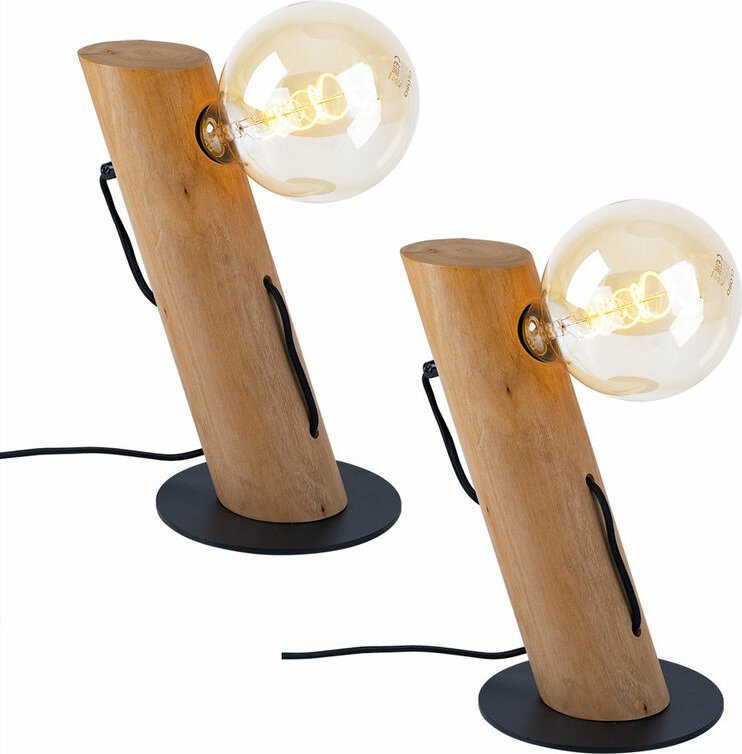 Tischlampe Wohnzimmer Holzleuchte Nachttischleuchten Nachttischlampe Landhaus, Kabelschalter, Metall Eukalyptus, 1x E27 ...