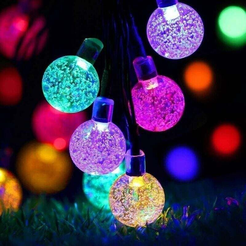 Solar-Lichterkette, 7 m, 50 LEDs, 8 Leuchtmodi, wasserdicht, Kristallkugel-Lichterkette für Weihnachten, Garten und Terr...