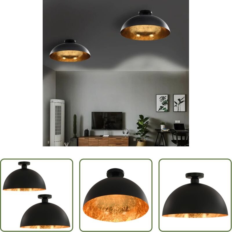 Halbkugel - Deckenleuchten 2 Stk. Schwarz und Gold Halbkugelförmig E27