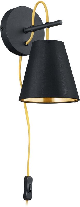 Andreus - Wandleuchte mit konischem Stoff- und Metallschirm Designerleuchte in Schwarz und Gold
