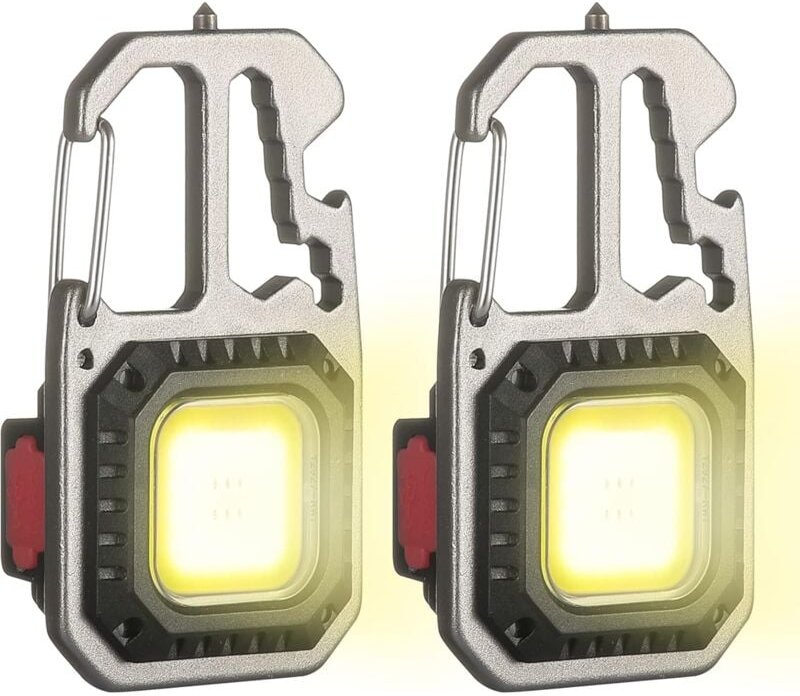 2 Stück wiederaufladbare Mini-COB-LED-Inspektions-Arbeitsleuchte, tragbare kleine Schlüsselanhänger-Lampen, 6 Modi, mit ...