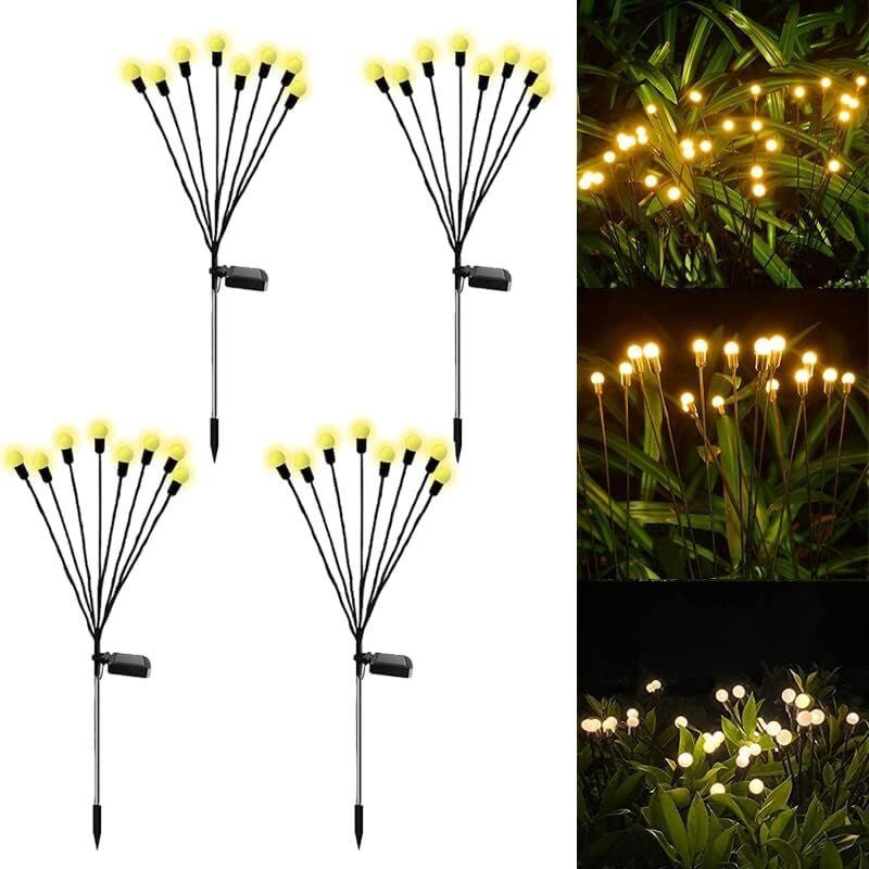 4 Stück dekorative Solar-Gartenleuchten, 8 LED-Außen-Solar-Glühwürmchen-Lichter, Solaraufladung, Gartendekoration, wasse...
