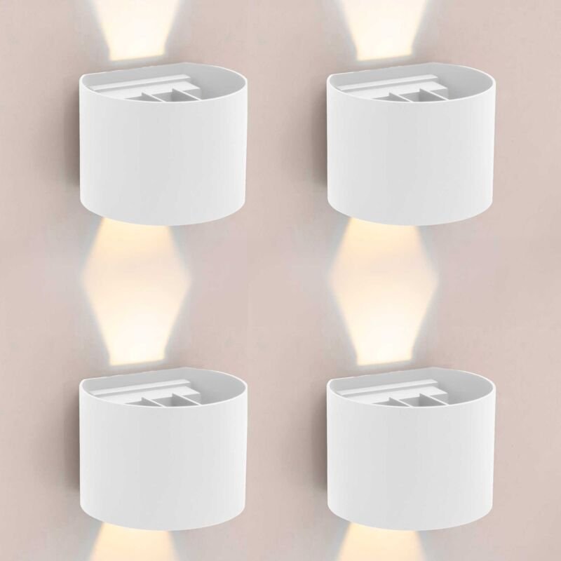 Axis Round - 4 Apliques de pared Iluminación LED Exterior para Terrazas, Jardines y Balcones ON/OFF 3000K en Color Blanc...