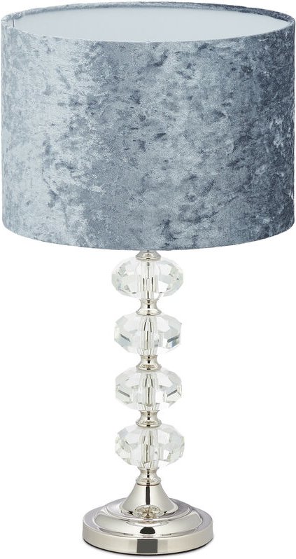 Thumbnail - Tischlampe, Samtschirm, Kristallfuß, E14-Fassung, Wohn- & Schlafzimmer, Tischleuchte, h x d: 48 x 26 cm, grau - Relaxday...