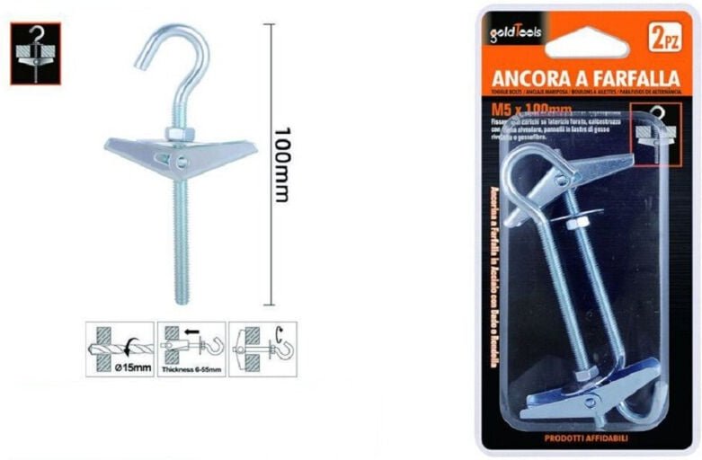 Trade Shop Traesio - Trade Shop - set 2 pz ancora in farfall mit accident gancio mit rondella M5X100 mm 57229 -