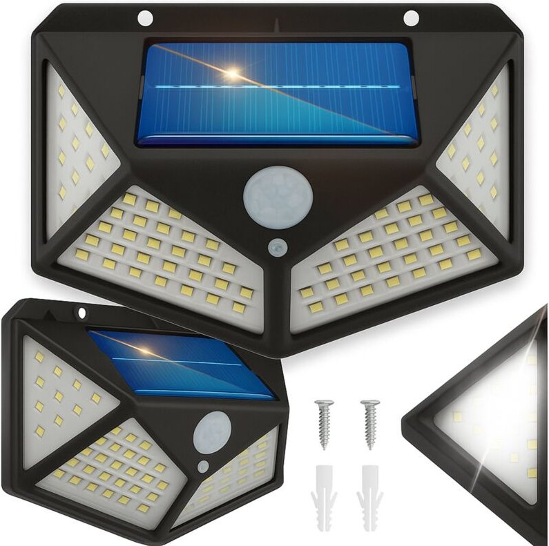 Solarlampe mit Dämmerungssensor, 100 LEDs, Fassadenwandleuchte