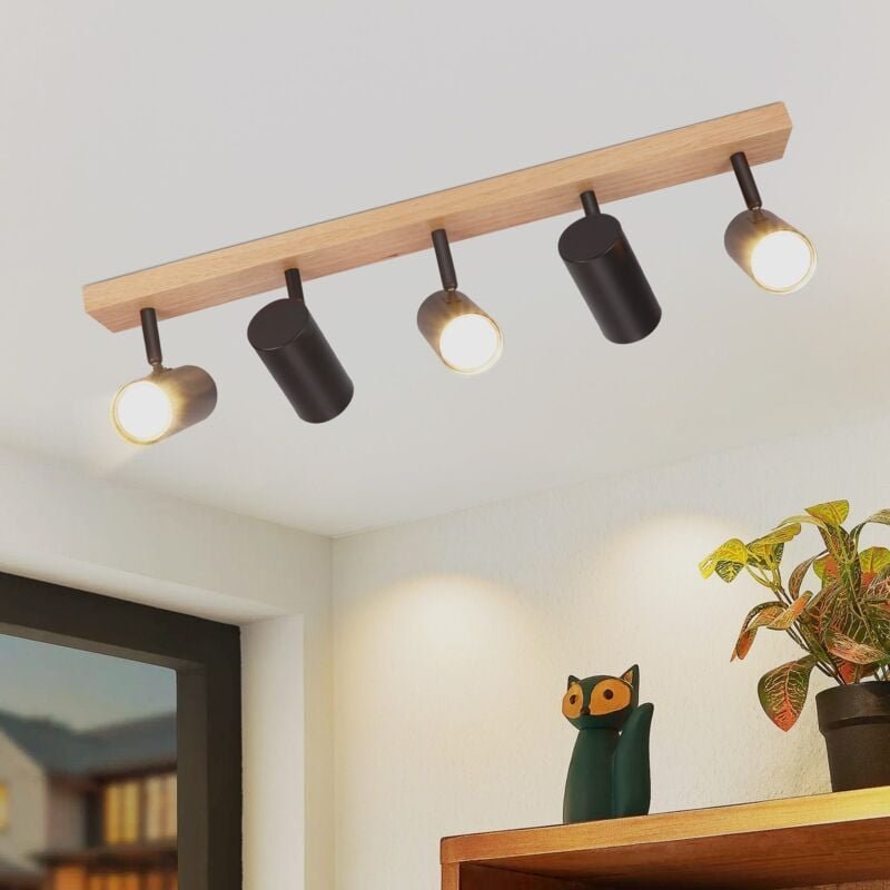 Deckenstrahler Holz Gbly Deckenleuchte 5 Flammig - Deckenlampe Schwarz Deckenspots GU10 Flurlampe Wohnzimmerlampe für Sc...