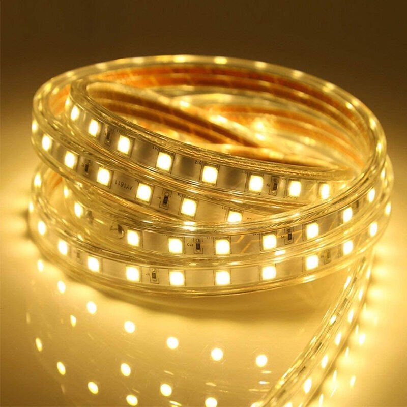 Komplettes 5-Meter-LED-Streifen-Set, 220 V, Schutzart IP65, mit Stecker, kein Transformator erforderlich – Warmweiß