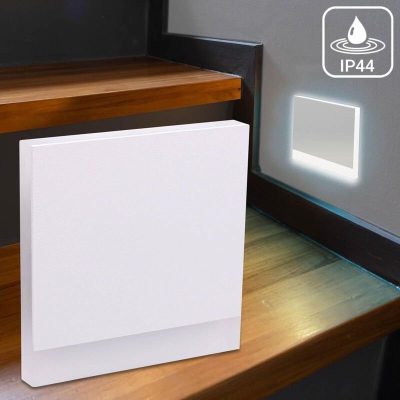 LED Treppenleuchte IP44 eckig weiß - Lichtfarbe: Kaltweiß 1,5W - Lichtaustritt: Orbis