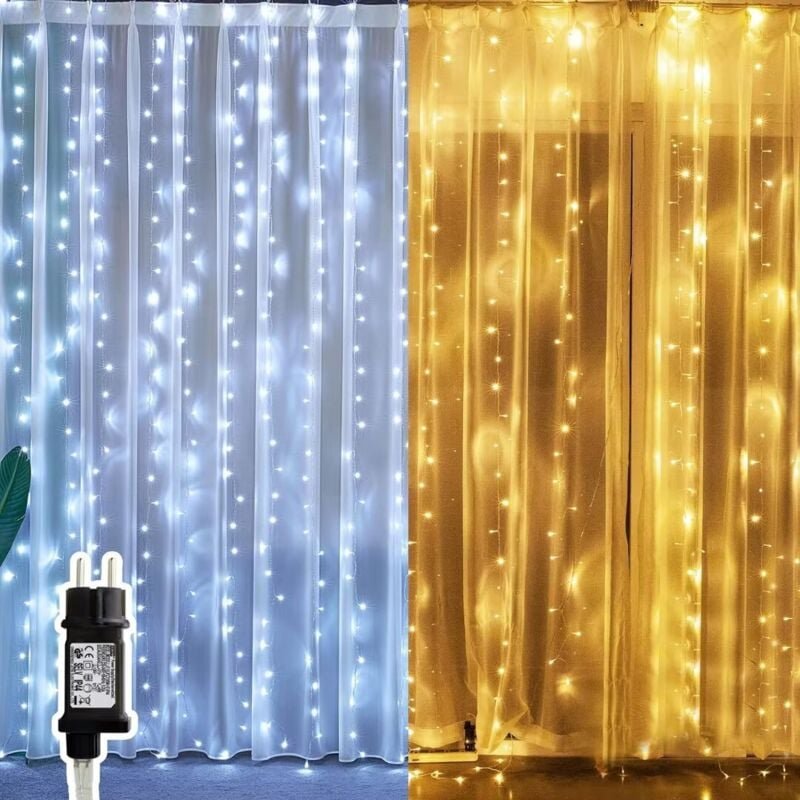 Thumbnail - 3x3m Serie Lichtvorhang, 300 led Innenlichtvorhang, 8 Modi Außenlichtvorhang, EU-Stecker, Valentinstag led Lichtvorhang,...