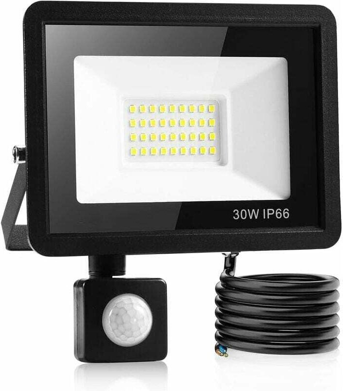30-W-LED-Außenstrahler mit Bewegungsmelder, IP66 wasserdichte Außenleuchte, kaltweißes Licht, vielseitig einsetzbar in G...