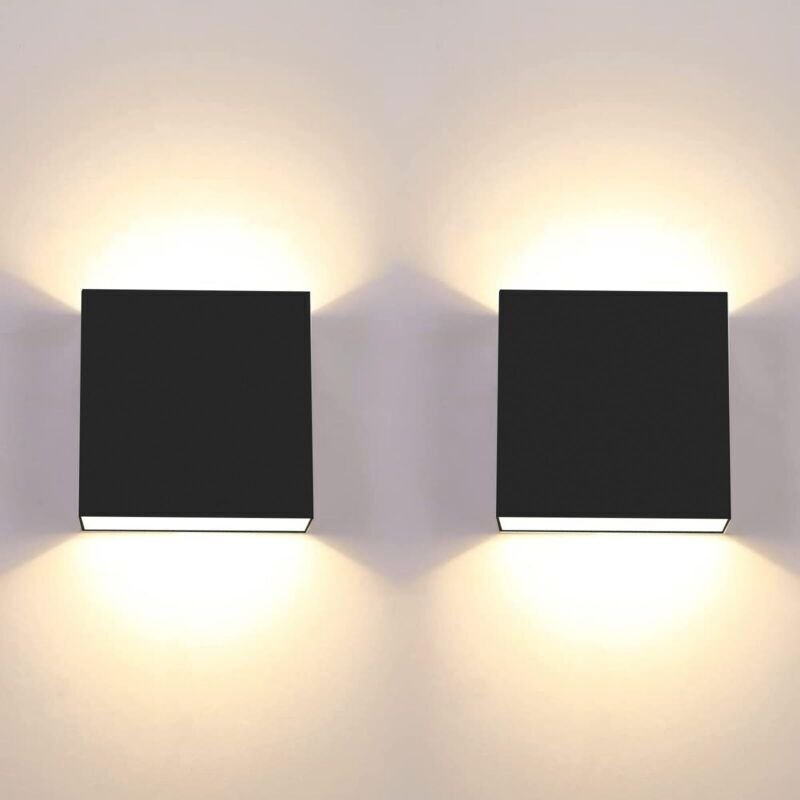 2-teilige LED-Wandleuchte, 6 W moderne Wandleuchte für den Innenbereich, 3000 K schwarze quadratische Wandleuchte für Sc...
