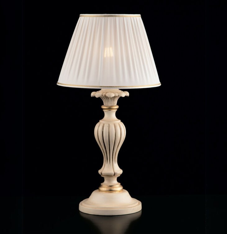 Bonetti Illumina - Leonardo - Elfenbein- und goldene Holzlampe 1 Licht mit Lampenschirm Dm.35 H.62 - Ø35 - BL180-LM-AV