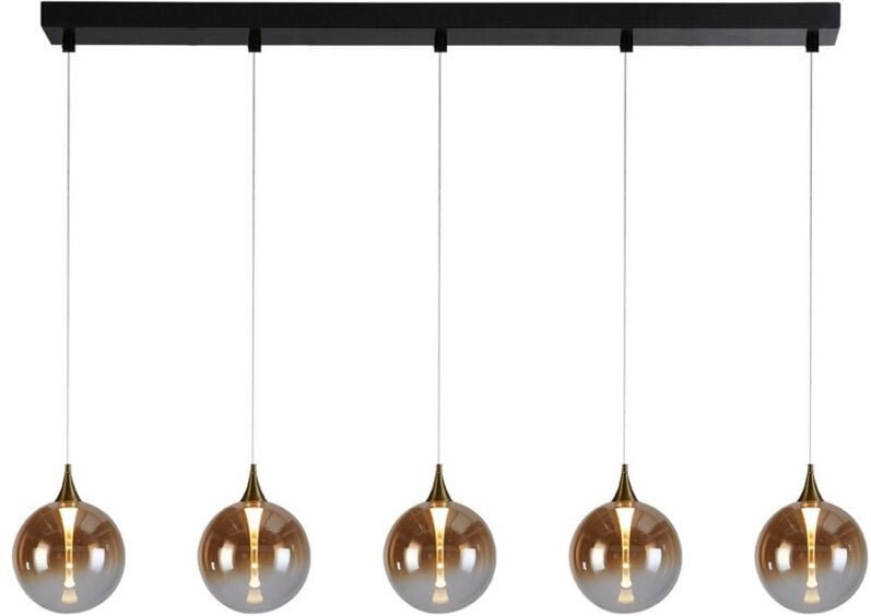 Searchlight Alchemy 5-flammige LED-Deckenpendelleuchte, schwarzes Metall und bernsteinfarbenes Glas