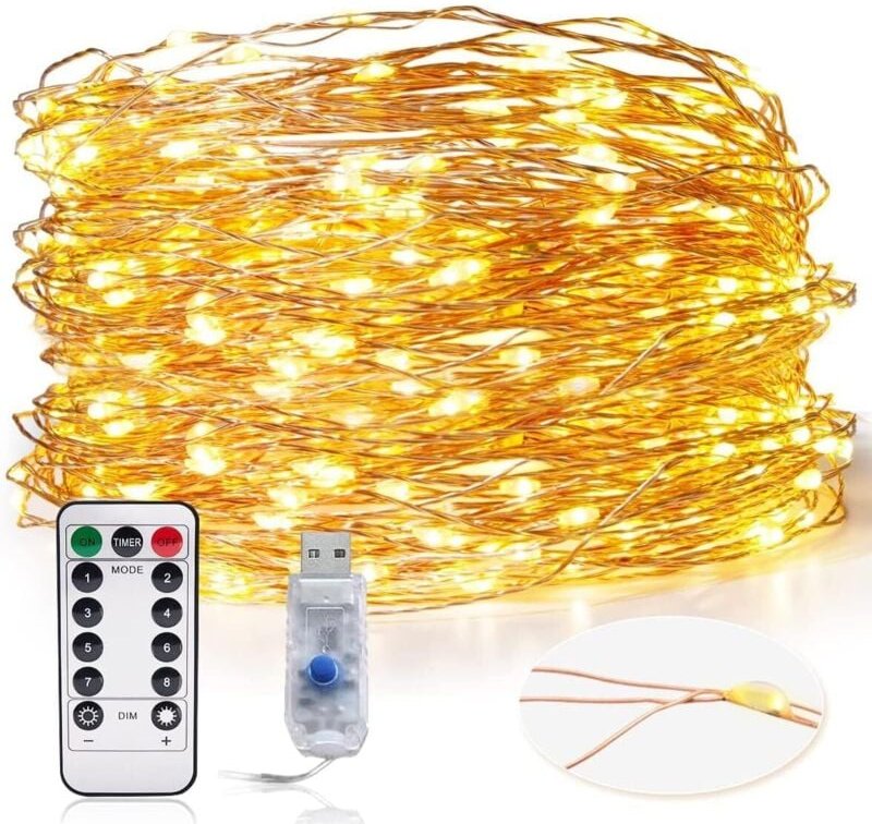Lichterkette für den Außenbereich, USB, 300 LEDs, Kupferdraht, IP65 wasserdicht, Stromversorgung über USB, warmweiße Auß...