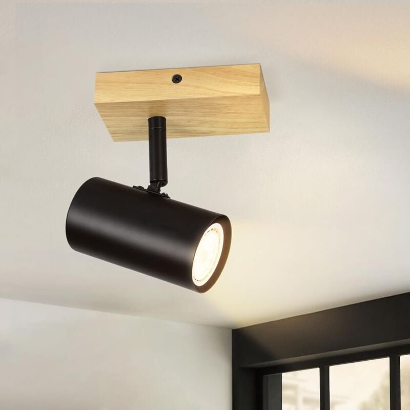 GBLY Deckenstrahler 1 Flammig Deckenleuchte Holz - Deckenlampe Flur Schwarz Metall Modern GU10 350°Deckenspot Drehbar fü...