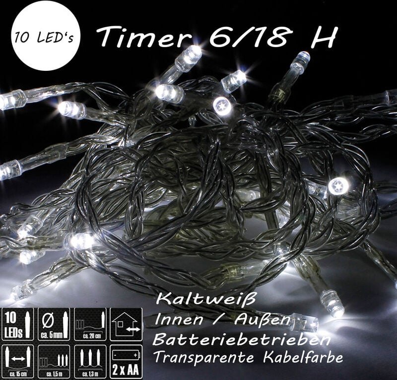 10er LED Outdoor Lichterkette mit Timer-MLK100IZA-kaltweiß