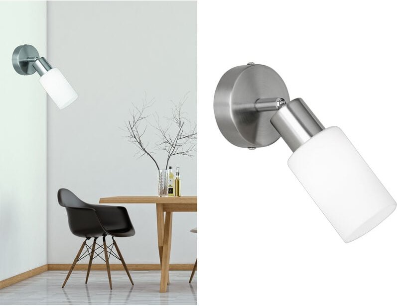 Trio Lighting - Wandstrahler mars Silber mit Glasschirm Opalweiß, Breite 8cm