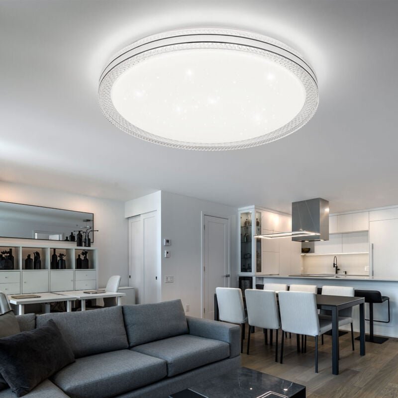 Globo - Deckenleuchte Sterneneffekt Kristallleuchte led Deckenlampe Wohnzimmerleuchte, Metall klar opal weiß, 24W 1560Lm...