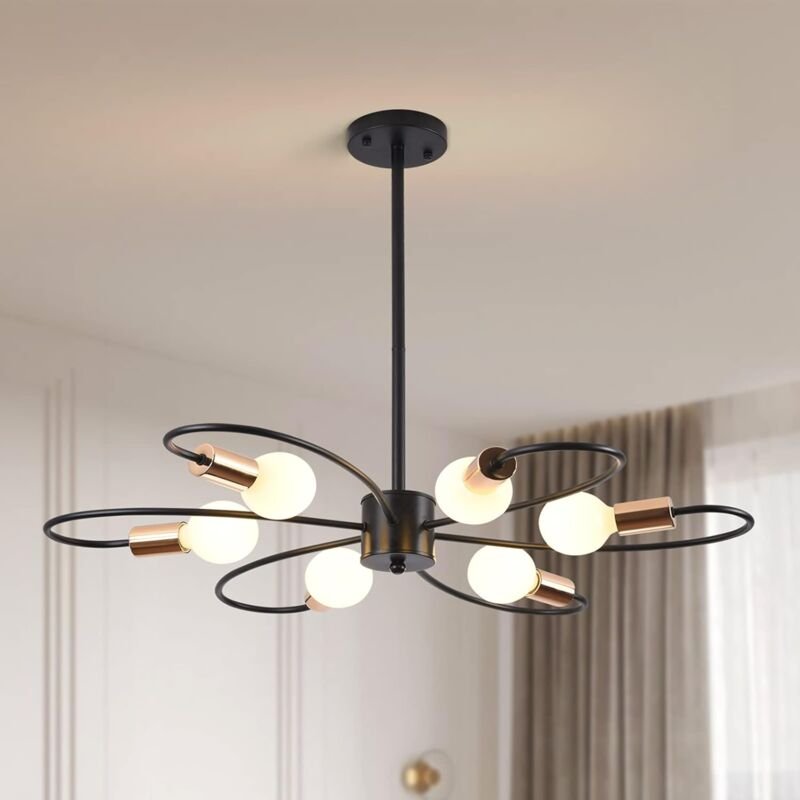 Ganeed 6-Licht Sputnik Kronleuchter, Modern Halb bündige Montage Deckenleuchte, Mitte des Jahrhunderts Pendelleuchte aus...