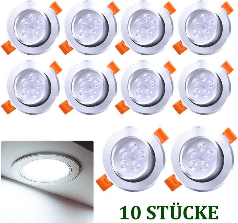 Randaco LED Einbauleuchte 3W schwenkbar Deckenstrahler 85mm für Küche Bad Wohnzimmer Kaltweiß 6500K 10 Stück