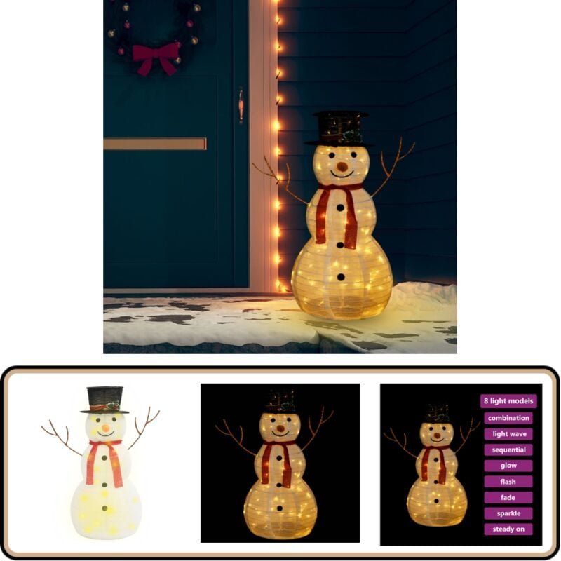 Thumbnail - LED-Schneemann Weihnachtsfigur Luxus-Stoff 90 cm - LED Schneemann - Weihnachtsdeko - Winterdeko - Outdoor Beleuchtung - ...