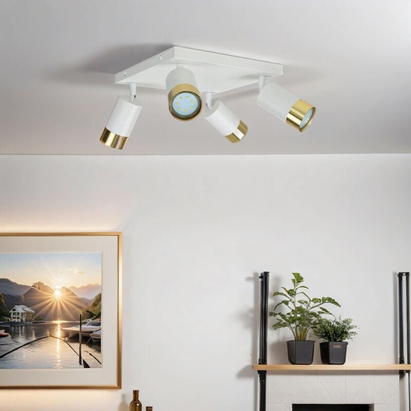 Licht-erlebnisse - Deckenstrahler Aluminium GU10 verstellbar 25 cm breit in Weiß Gold 4-flammig Spot Lampe Decke