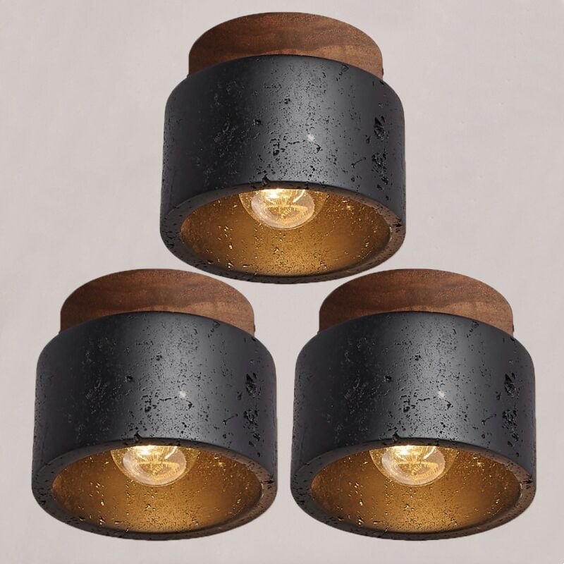 E27 Deckenleuchte Holz Travertin Deckenlampe Innen Decken Lampe Warmweißes Licht für Café Bar Büro Ø12CM - 3Pcs