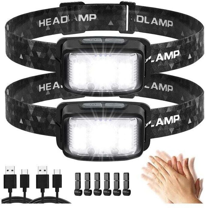 Vtizikl Lampe frontale Super LED 2 pièces rechargeable par USB, lampe frontale à détecteur de mouvement de 2000 lumens, ...