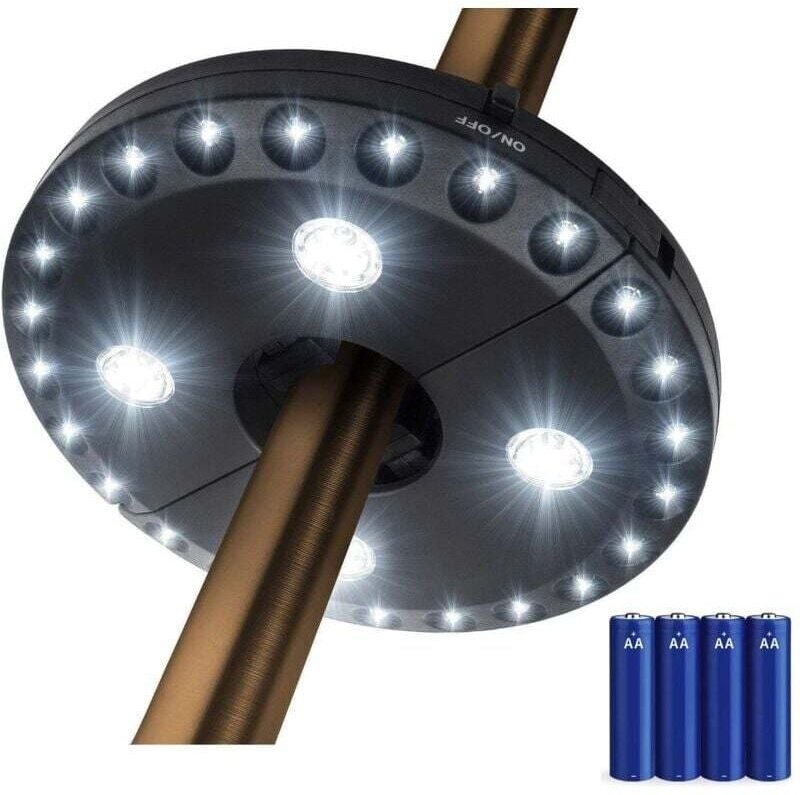 Vtizikl Lampe de parasol , lampe de jardin pour parasol, 3 modes de luminosité, 28 LED à 220 luxAlimentée par 4 piles AA...