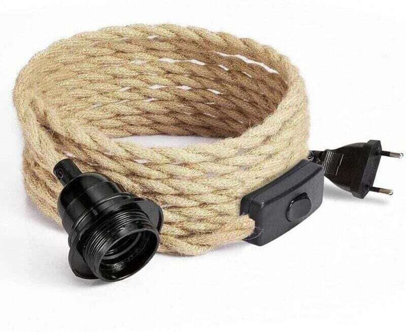 4,5 m langes, zweiadriges Leinenkabel mit E27-Fassung und Schalter für DIY-Lampen (Leuchtmittel nicht enthalten), TRIMEC
