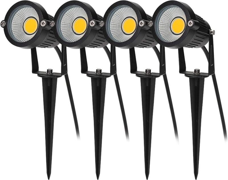 4 LED-Fluter für den Außenbereich, 5 W, 220 V, COB, IP65 wasserdicht, verstellbar, warmweiß, für Wege, Pflanzen, Balkon ...