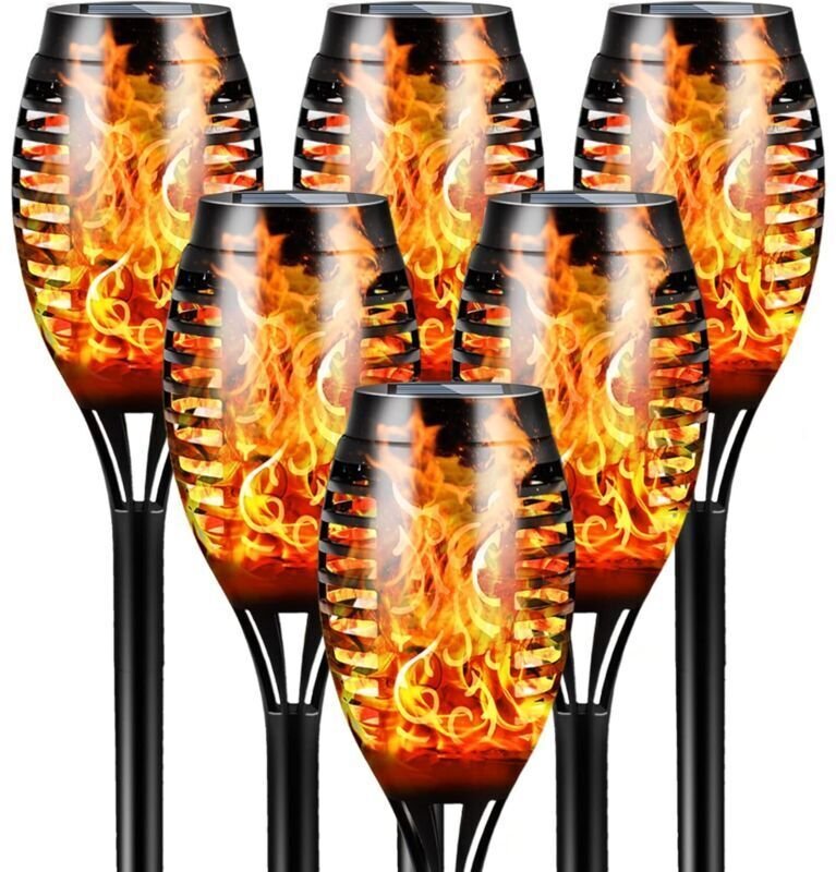Solar-Fackeln, wasserdicht, 6er-Pack, 12 LEDs mit flackernder Flamme, Landschaftsdekoration, Dämmerungsbeleuchtung, Sich...