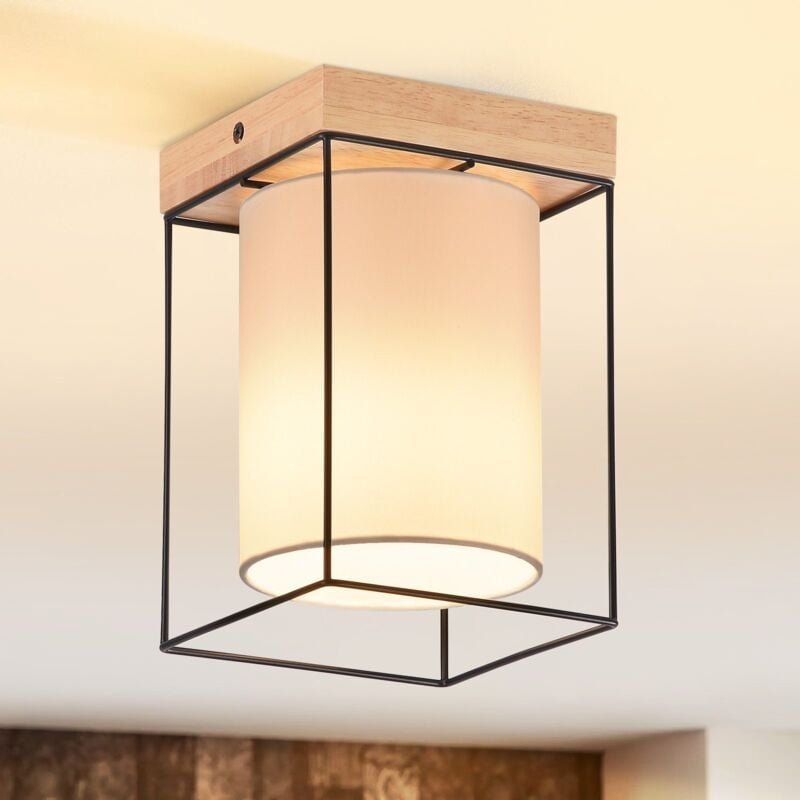 Gbly - Deckenleuchte Flur Deckenlampe Holz - 1 Flammig E14 Vintage Flurlampe mit Stoff-Lampenschirm Küchenlampe Industri...