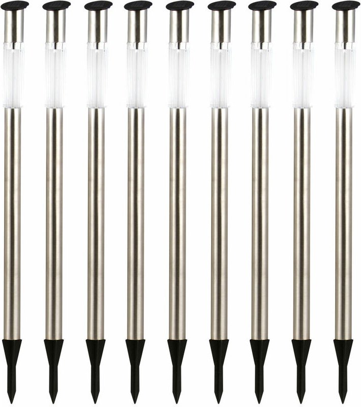 9er Set LED Solar Lampen Garten Weg Beleuchtung Erdspieß Edelstahl Außen Leuchten