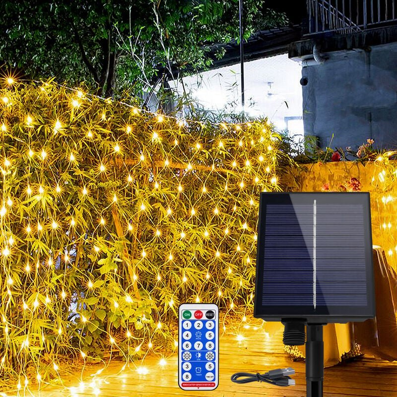 Solar-Lichterketten Solar Lichternetz Außen 3x2m 250 LED Lichterkette Netz Solarlichterkettenetz 8 Modi Led Weihnachtsbe...