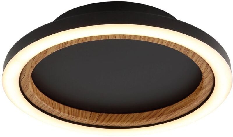 Led Deckenlampe Holzoptik Wohnzimmerleuchte schwarz Deckenleuchte Modern, Alu Metall, 12W 490Lm warmweiß, DxH 20,5x5,1 c...