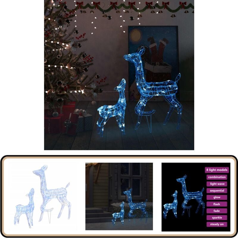 LED-Rentier-Familie Weihnachtsdeko Acryl 160 led Blau - Weihnachtsdeko - LED-Dekoration - Rentierfigur - Outdoor-Dekorat...