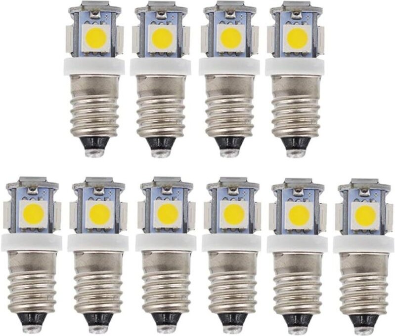 10 Stück E10 12V Kaltweiße LED-Lampen 5SMD 0,5W 50LM Lampe