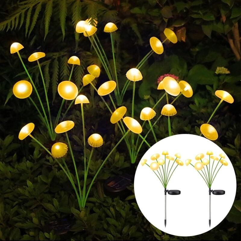 2er-Pack Solar-Gartenleuchten in Pilzform, 8 LEDs, 2 Beleuchtungsmodi, ideal zum Dekorieren von Wegen, Zäunen, Rasen (wa...
