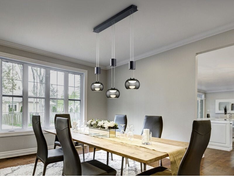 Led Pendelleuchte madison 3 flammig höhenverstellbar mit Chrom Rauchglas, b 82cm