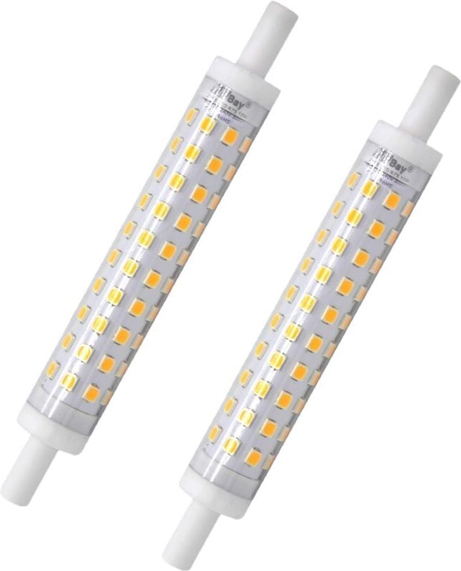 Beijiyi - 2er-Pack R7s-LED-Glühbirne, 118 mm, warmweiß, 3000 k, J118-Glühbirne, 10 w, ersetzt 80 w Halogenlampe, kein Fl...