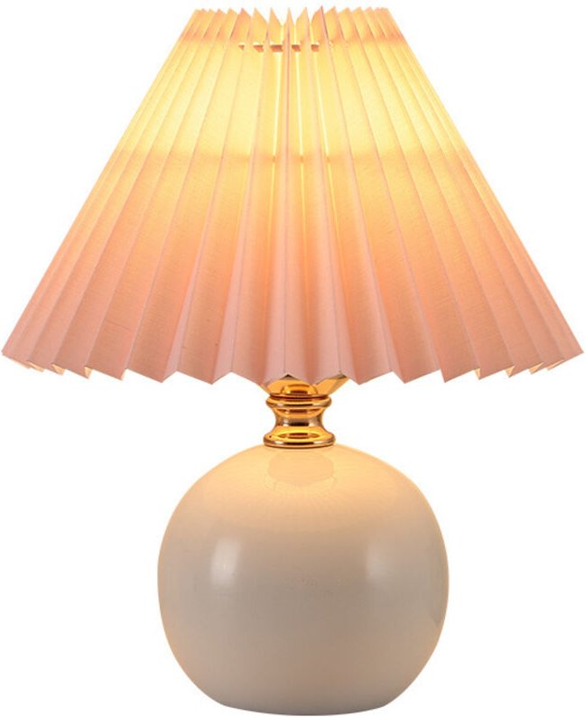 Tonchean - Nordische Nachttischlampe, kleine Tischlampe, warmes Licht, E27, plissierter Stofflampenschirm, Keramiksockel...
