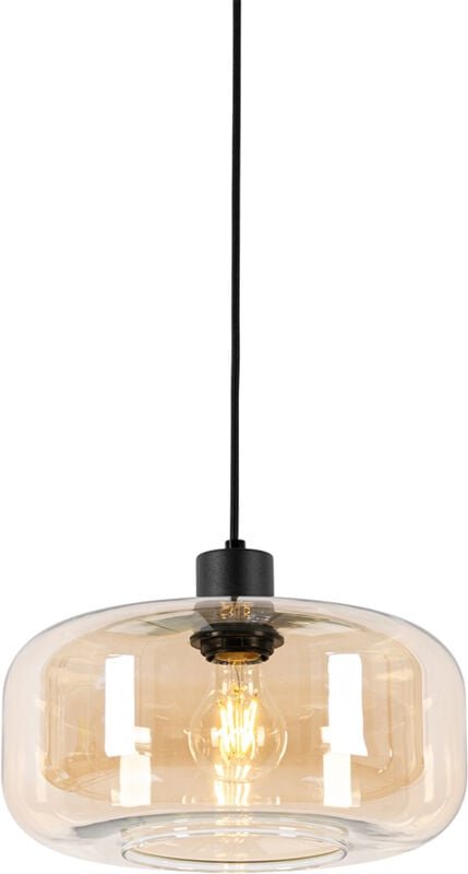 Smarte Pendelleuchte schwarz mit bernsteinfarbenem Glas inkl. WiFi A60 - Bizle