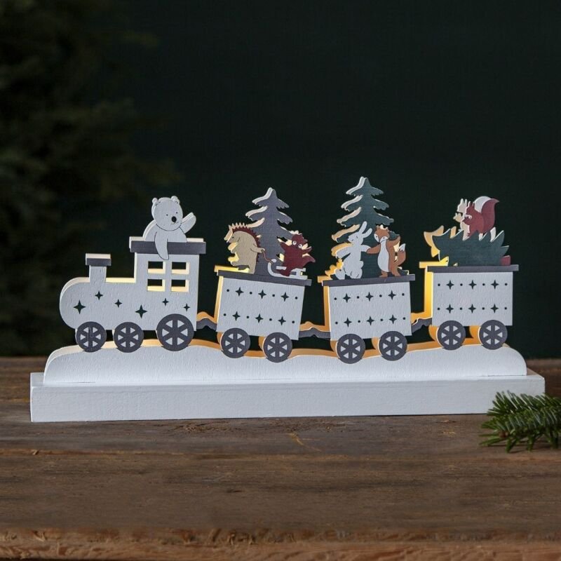 Led Tischleuchte ,Forest Friends', Batterie, Tiermotive mit Lokomotive, Holz - Star Trading