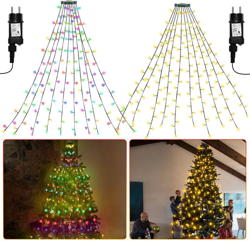 Led Lichterkette Weihnachtsbaum 280 LEDs 2,8m Außen Christbaumbeleuchtung mit Ring led Baummantel 8 Lichtmodi Warmweiß