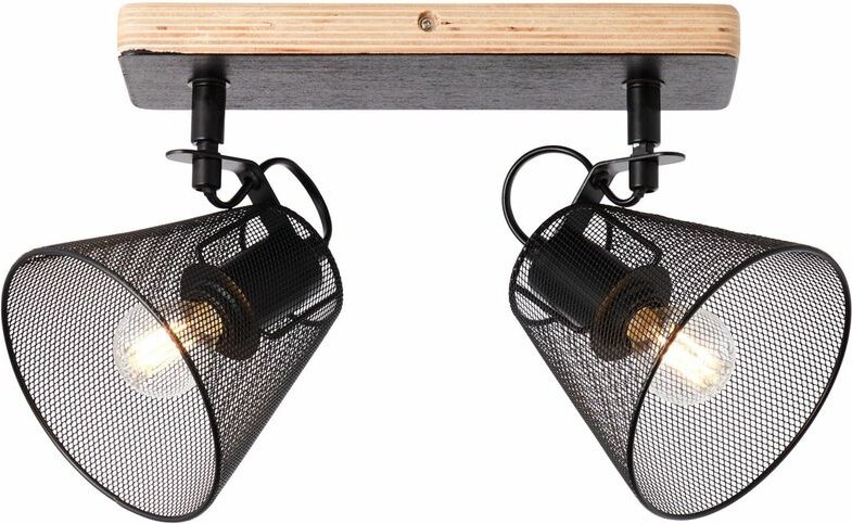 Thumbnail - Brilliant - Lampe, Whole Spotbalken 2flg schwarz/holzfarbend, Metall/Holz, 2x D45, E14, 40W,Tropfenlampen (nicht enthalt...