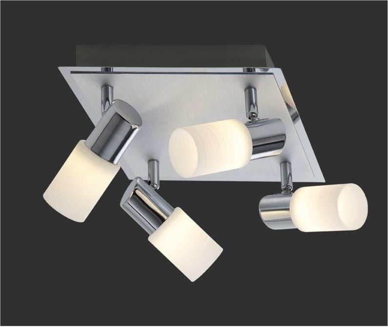 Clapton Square Spotlight 4 Spot led Chrom und weißes Glas 23x23 cm Trio Lighting